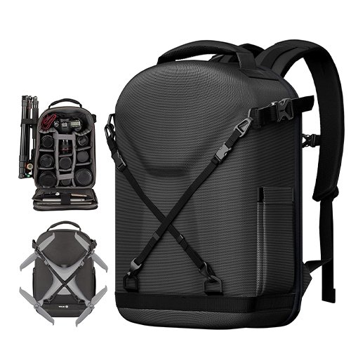 Camera Backpack, 3 side Hard Case Camera Backpack, with Waterproof Raincover Laptop&Tripod Compartment for Men Women Photographers Black