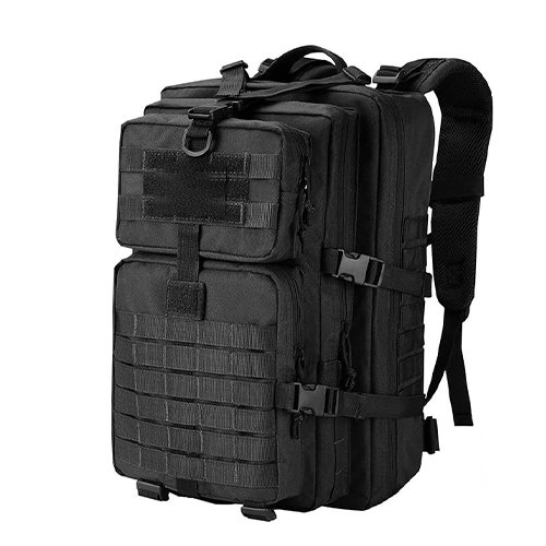 40L capacity, quality and water-resistant high density fabric, 2 main compartments and 2 small compartments, shoulder straps adjustable and the waist belt expands enough