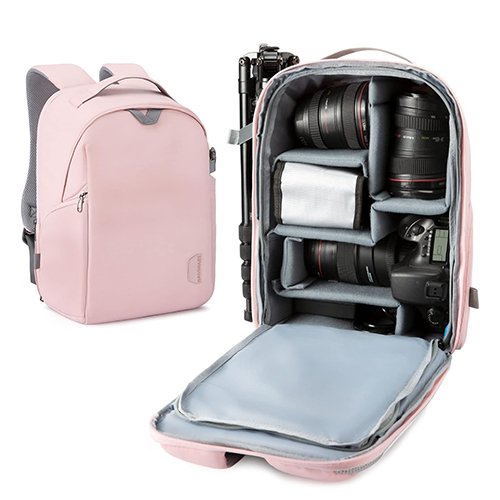 Camera & Laptop Backpack, with 70-200mm lens attached, fit 13.3’’ laptop, 5 Removable padded dividers with fully open design,user friendly with the padded shoulder straps and luggage strap