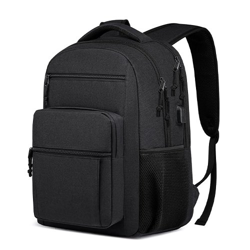 Black college backpack with USB Charging Port