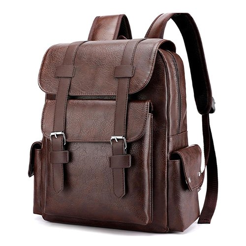 Dark Brown Artificial Leather Backpack